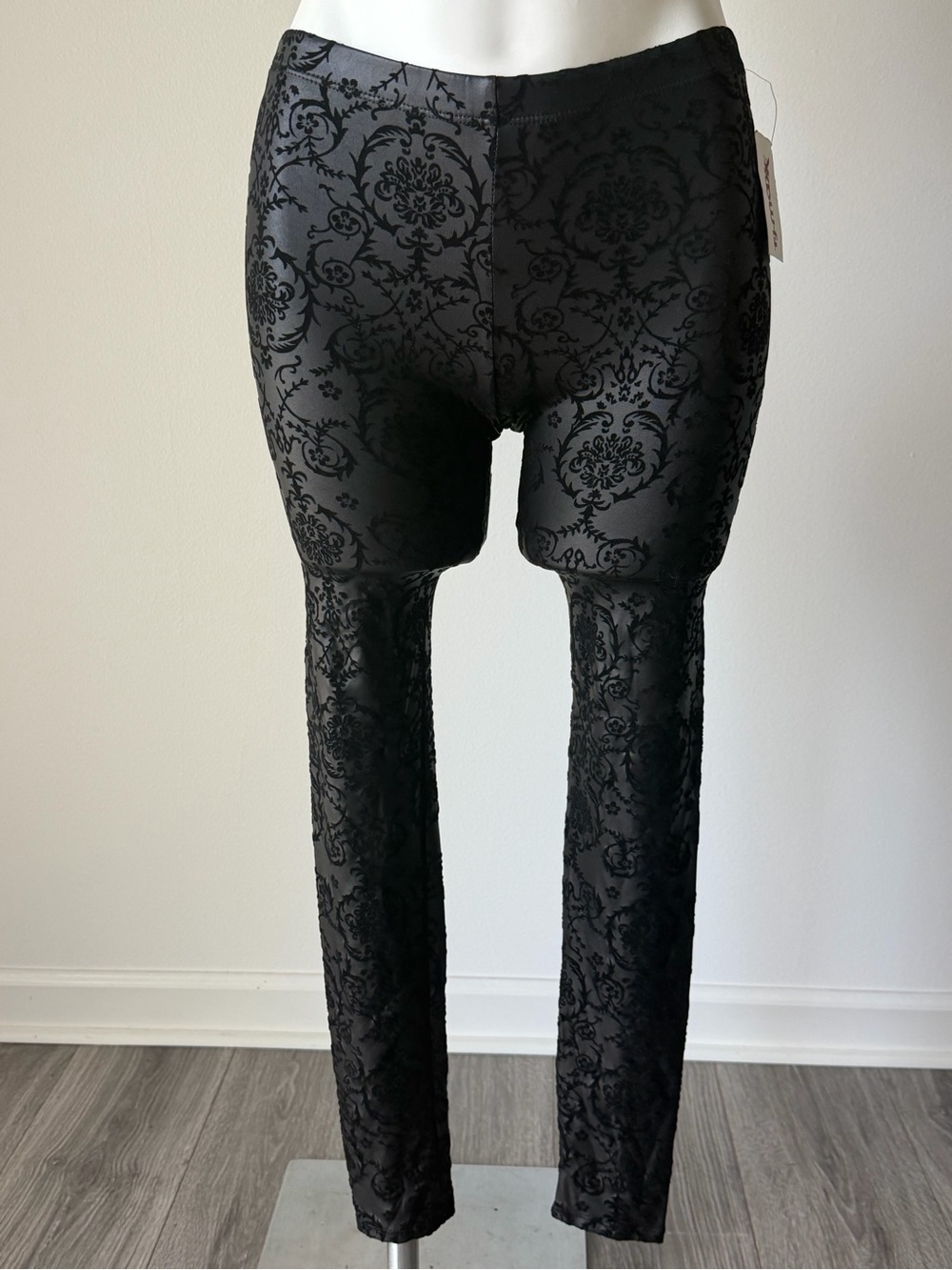 See You Monday Black Leggings w/Velvet Burnout Damask